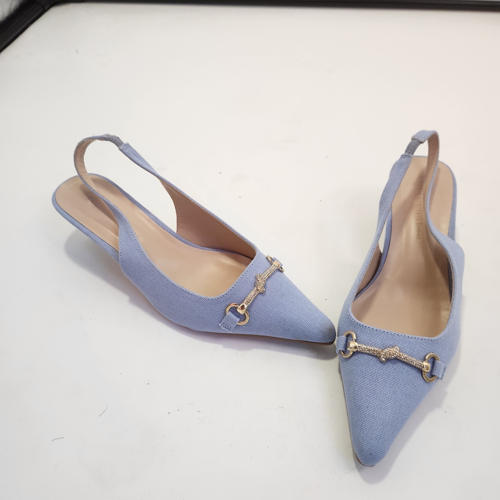 Wild Diva Blue Horsebit Heeled‎ Slingbacks Size 9 - Picture 2 of 5